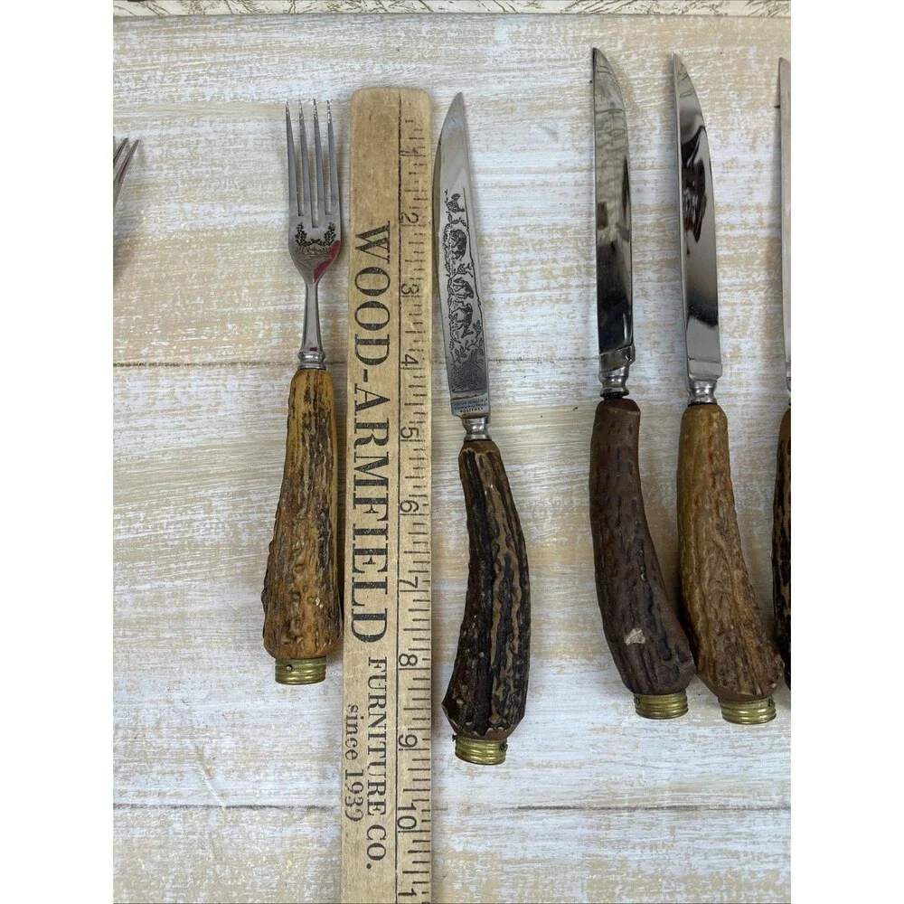 Anton Wingen Jr Solingen-Germany 9 pcs Rostfrei Flatware Stag Knife Fork Set